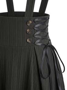 Sweetra Women's Plus Size Black Waist Tie Design Asymmetrical Hemline Backless Dress - Black - View 4