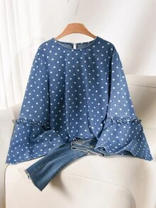 CosyJoli Plus Size Women Polka Dot Casual Daily Wear Shirt - Blue - View 6