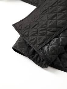 Easura Plus Size Quilted Long Sleeve Padded Coat With Pockets, Autumn/Winter - Black - View 14