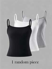 SHEIN Tween Girl1 女童背心上衣，柔軟面料，黑色，夏季，基本款，正式穿著，適合度假 - 黑色 - 查看 1