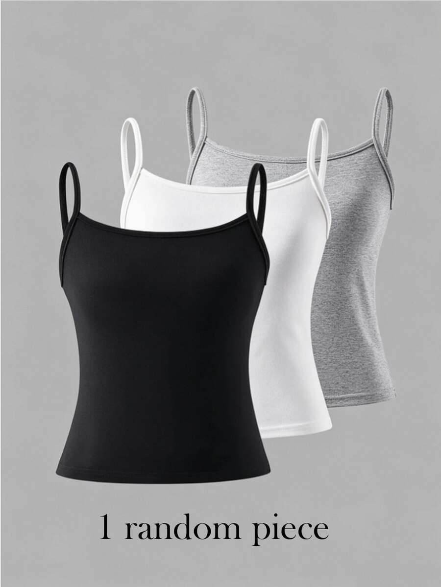 SHEIN Tween Girl1 女童背心上衣,柔軟面料,黑色,夏季,基本款,正式穿著,適合度假 - 黑色 - 查看 1