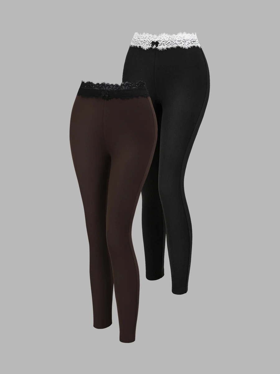 Sweetra Y2K Sexy Lace Patchwork Versatile Casual Preppy Style Leggings - Multicolor - View 1