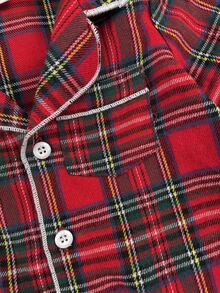 SHEIN 新生兒男嬰女嬰休閒舒適百搭可愛紅色格紋連身衣居家服聖誕睡衣 - 紅色 - 查看 6
