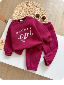 SHEIN 女嬰針織秋冬字母圖案長袖衛衣與鬆緊腰長褲 2件組 - 酒紅色 - 查看 1