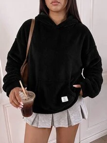 Comfortcana Áo nỉ hoodie lông xù mùa đông size lớn - màu đen - Xem 9