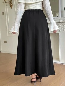 Solavon Plus Size Women's Solid Color Casual Versatile Daily Wear Skirt - Black - View 2