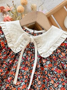 SHEIN 女童碎花洋裝 秋季新款 大領結娃娃裙 嬰兒長袖復古花卉公主裙 - 彩色 - 查看 5