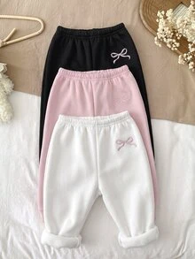 SHEIN 3件組女嬰愛心印花鬆緊腰長款冬季長褲 - 粉色 - 查看 8