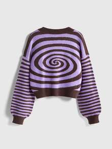 ROMWE Grunge Punk Dark Gothic Cherry Skull Embroidery Contrast Color Short Loose Knit Cardigan - Purple - View 2