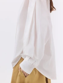 KÆRIA Hus Blouson Sleeve Shirt - Premium Cotton - White - Button-Up, Statement Cuffs, Capsule Wardrobe, Workwear - White - View 5