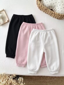 SHEIN 3件組女嬰愛心印花鬆緊腰長款冬季長褲 - 粉色 - 查看 2