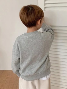 Hapijoa Young Boy Letter Cartoon Pattern Casual Daily Long Sleeve Sweatshirt - Grey - View 3