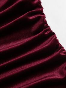 Sweetra Women's Spicy Style Semi-High Neck Flare Sleeve Ruched Bodycon Lace Trim Dress - Burgundy - View 4
