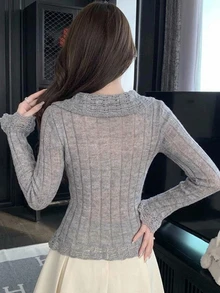 DAZY Women's Lapel Long Sleeve Minimalist Cardigan - Multicolor - View 4