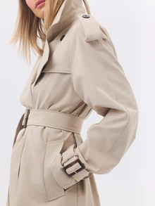 KÆRIA Hus Belted Double-Breasted Trench Coat - Tech Trench Woven - Stone - Classic, Capsule Wardrobe, Layering - Khaki - View 6