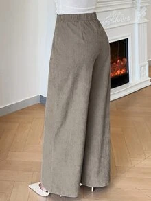 Modelyn Plus Size Elegant Pleated Loose Pants For Office And Business - Khaki - View 2