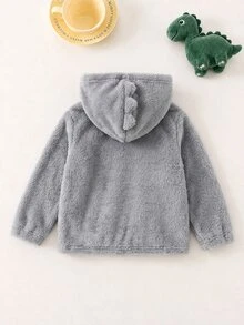SHEIN 兒童男童絨毛布料舒適恐龍貼布繡秋冬運動衫 - 淺灰色 - 查看 4