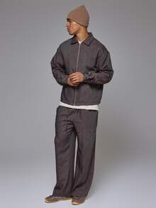 Musero Brushed Zip Through Collared Crop Length Jacket & Brushed Elastictaed Waist Joggers Autum Winter Essentials - Brown - View 5