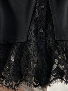 Lacomfia 女款 2 合 1 長袖蕾絲拼接休閒百搭大尺碼運動衫 - 黑色 - 查看 6