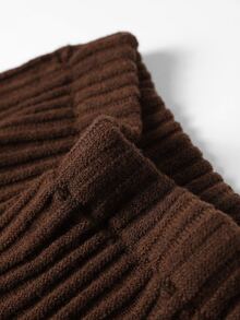 Nubod Plus Size High Neck Lantern Sleeve Ribbed Long Sleeve Sweater & Vertical Stripe Skirt 2 Pieces Set, Autumn/Winter - Brown - View 9