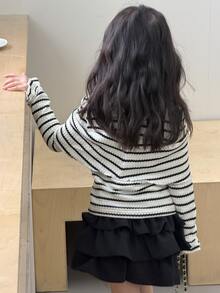 Dazy Kids Young Girl) Striped Long Sleeve Casual Inner Layer Autumn T-Shirt - Beige - View 4