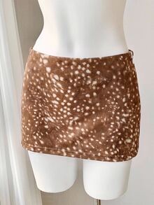 Comfortcana 女款休閒性感超低腰迷你裙，鹿紋圖案 - 彩色 - 查看 3
