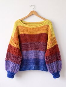 Sweetra CURVE Plus Size Women's Colorblock Round Neck Long Sleeve Casual Versatile Daily Wear Sweater - Multicolor - View 6