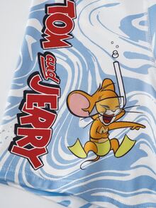 TOM & JERRY X SHEIN Men's Funny Print Boxer Briefs Square Underwear - Blue and White - View 7