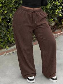 Slaydiva Plus Size Women's Brown Casual Pants - Autumn Daily Loose Street Style, Versatile All-Match Long Pants, Suitable For Parties, Formal Occasions And Vacation Wear - Brown - View 8