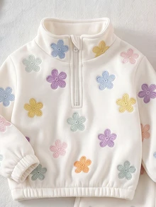 SHEIN Playful Pals 女童粉色豹紋保暖內裡兩件套，半拉鍊立領上衣 + 寬腿長褲 - 彩色 - 查看 4