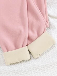 SHEIN 青少年女孩兩件式貼身抓絨保暖內搭褲，腰部貼布裝飾，時尚秋冬款 - 彩色 - 查看 5