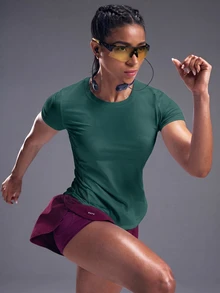 Powerista 透氣柔軟運動機能上衣 女款壓縮緊身運動T恤 健身房運動衫 - 墨綠色 - 查看 7