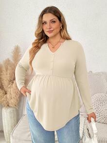 Plussiva Plus Notched Neckline Curved Hem Top Fall - Apricot - View 3