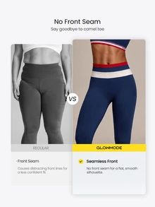 GLOWMODE 24" Seamless SculptMove High-Rise Leggings With Contrast Waist & Butt-Lifting Design Training Workout Gym Fitness Summer Active Wear - Multicolor - View 5