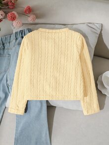 SHEIN 女童聚酯纖維圓領長袖刺繡貼花前開扣公主風常規版型服飾 生日派對返校穿搭 - 黃色 - 查看 2