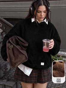 Comfortcana Áo nỉ hoodie lông xù mùa đông size lớn - màu đen - Xem 10