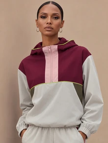 Zivah Women's Colorblock Hooded Jacket And Pants Casual Daily Sports Set - Multicolor - View 1