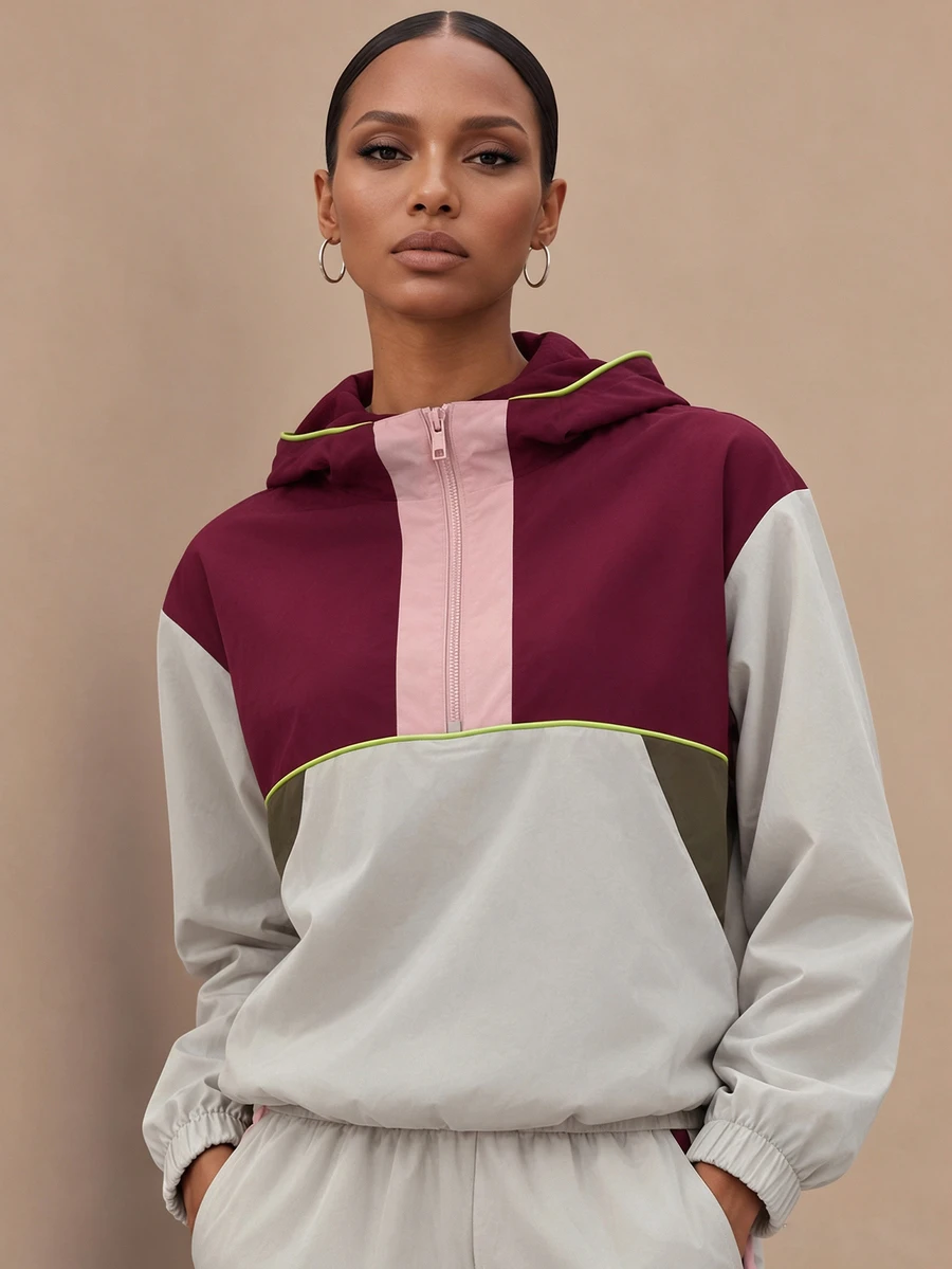 Zivah Women's Colorblock Hooded Jacket And Pants Casual Daily Sports Set - Multicolor - View 1