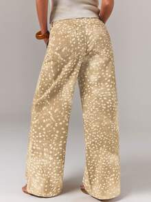 Athîral Denim Women's Casual Versatile All-Over Print Button Pocket Denim Long Pants For Daily Outings - Beige - View 2