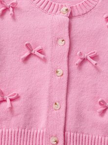 4-7 Years Old Girls Bowknot Decor Single-Breasted Knit Cardigan With Ruffle Cuffs And Pleated Skirt 2 Pieces Set, Sweet Spring/Autumn Sweater Outfit - Pink - View 4
