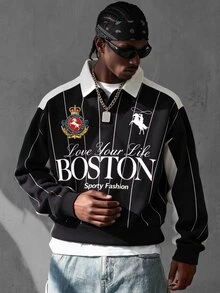 Manfinity EMRG Men's Knight Graphic & Letter Print Button Half-Zip Sweatshirt - Multicolor - View 6