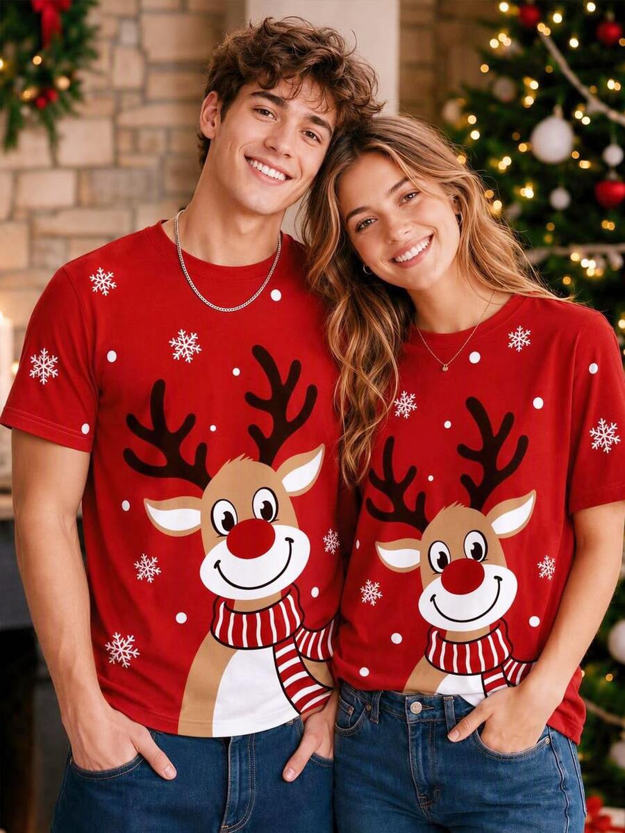 Manfinity Homme Men's Christmas Reindeer Print T-Shirt, Suitable For ...