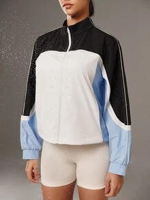OutZeal Women's Colorblock Patchwork Zipper Front Pocket Casual Fashion Versatile Jacket - Multicolor - View 8
