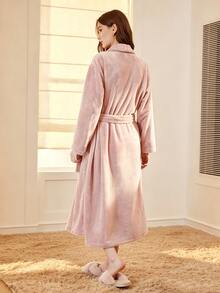 MOTF PREMIUM WOMEN'S SOFT BELTED PLUSH ROBE, COMFORTABLE LOUNGEWEAR - Pink - View 3