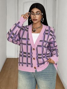 Maweii Plus Size Women's Sweater Cardigan, Pink, Coat, Deep V-Neck, Sexy, Autumn/Winter, Christmas - Multicolor - View 1
