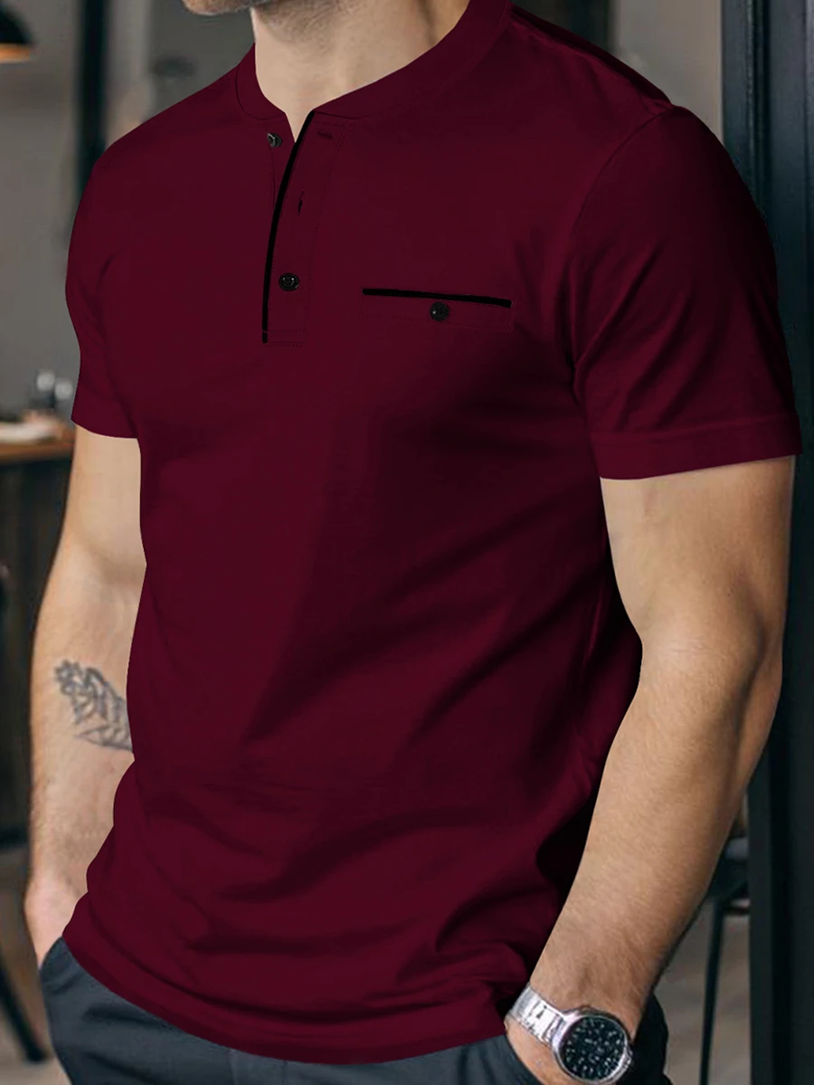 Manfinity Homme 男士拼色休閒百搭日常短袖T恤 - 紅色 - 查看 1