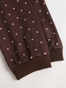 Sweetra Women's Sweet Polka Dot Contrast Design Asymmetrical Shoulder Sweatshirt, Autumn/Winter, Gift For Friends, Store Visit Outfit - Multicolor - View 6