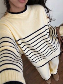 Autumina Women's Striped Long Sleeve Top And Pants Casual Daily Knit 2 Pieces Set - Multicolor - View 6