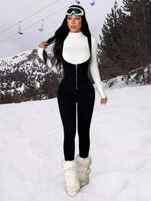 SHEIN ICON Women's Solid Color Casual Daily Wear Knit Jumpsuit - Black - View 5