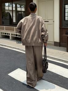 Muchica 棕色格紋兩件套夾克與長褲套裝，棕色格紋拼接織帶，編織休閒街頭風 Y2K，適合派對、日常通勤、聖誕節、新年、感恩節、婚禮、畢業典禮、優雅出遊約會等場合 - 咖啡棕 - 查看 2